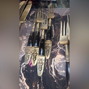 Elegant Imported Thailand Serve wear  Black & Brass Gold look w/ Forks/ Spoons